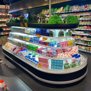 Supermarket Equipment Circle Sayuran Display Kulkas Island Cooler